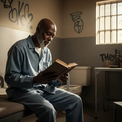 Nelson Mandela Reading Book in Prison