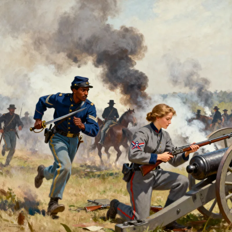 Civil War Battle: Union & Confederate Soldiers in Action
