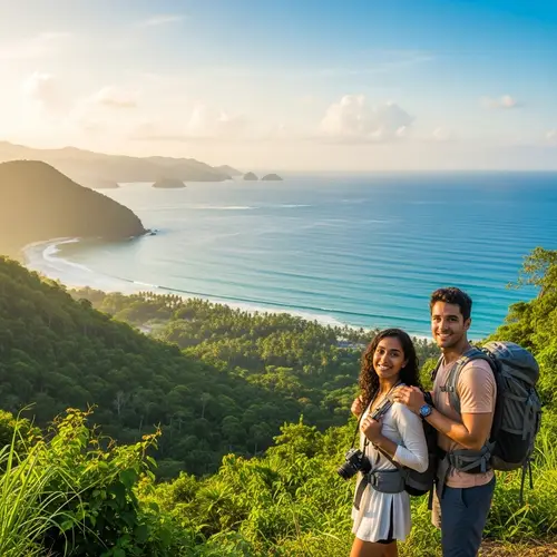 Tropical Tourism Travel: Breathtaking Panorama and Adventurous Couple