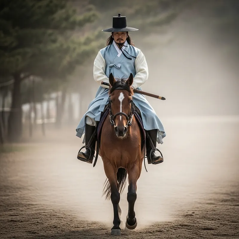 Modern Korean Artist Ban Chan on Brown Horse Front View
