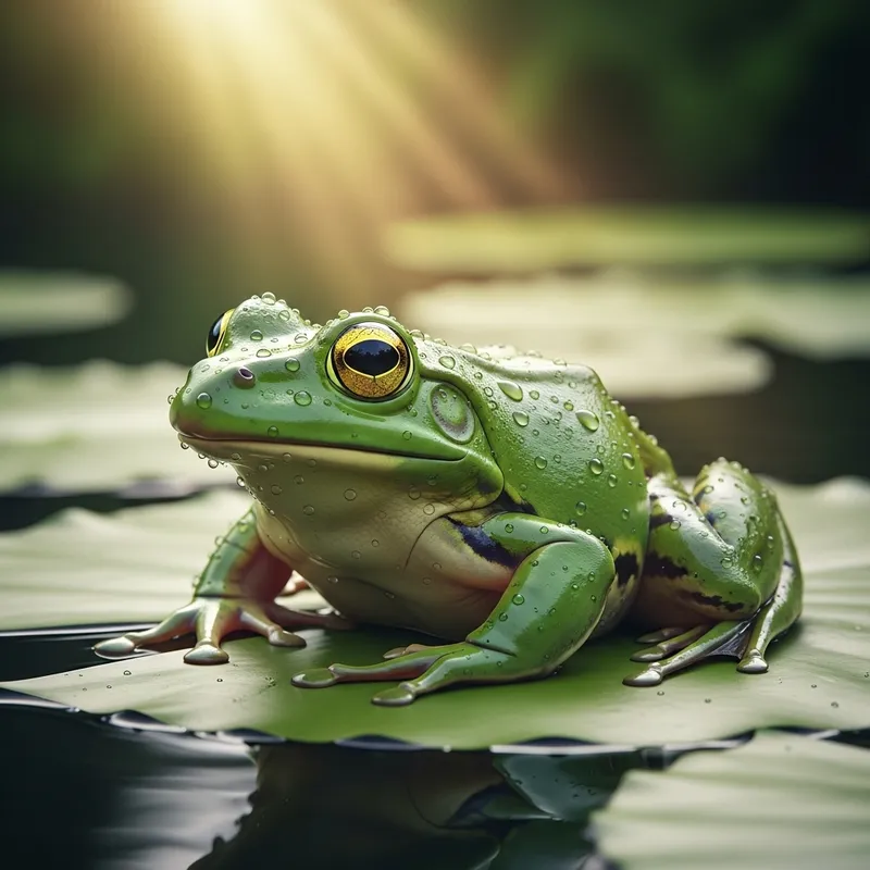 Colorful Frog on Lilypad in Tropical Rainforest