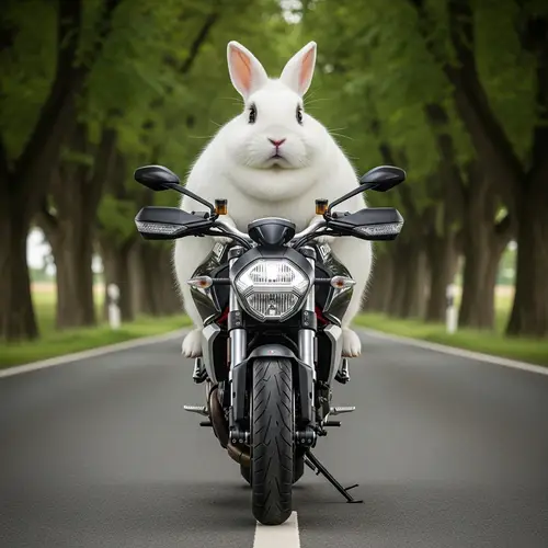 Plump Rabbit on Ducati Motorcycle | Serene Adventure