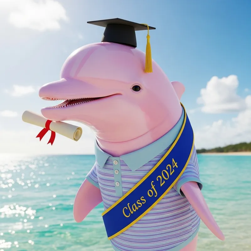 Pastel Pink Dolphin Graduation with 2024 Class | Unique Image