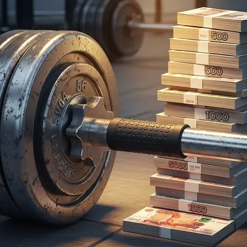 Traditional Chrome Barbell Beside Russian Rubles | Fitness Wealth