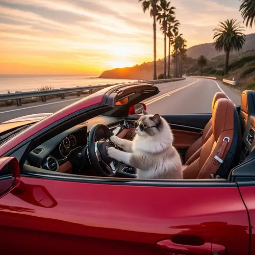 Cat Driving Red Luxury Sport Car