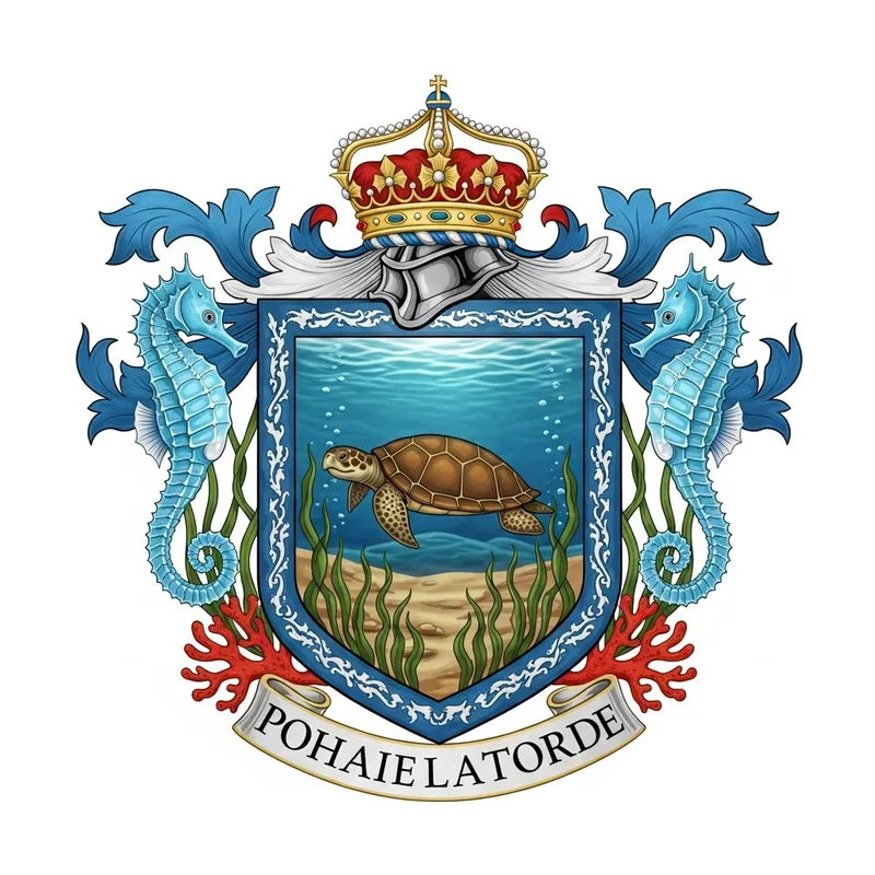 Elegant Ocean Theme Coat of Arms with Turtle and Seahorses