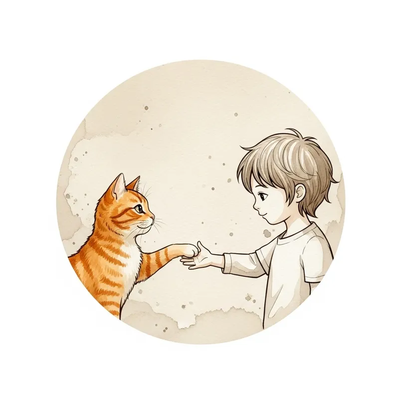 Child and Ginger Cat Interaction - Simple Minimalist Style