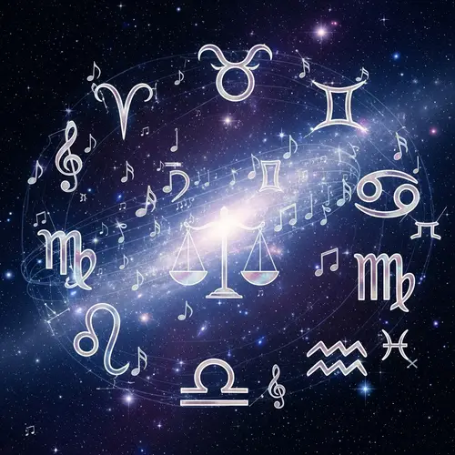 Astrology Symbols Intertwined with Musical Notes