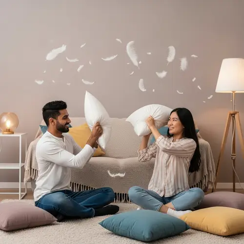 Cute Couple Pillow Fight: A Comical Scene