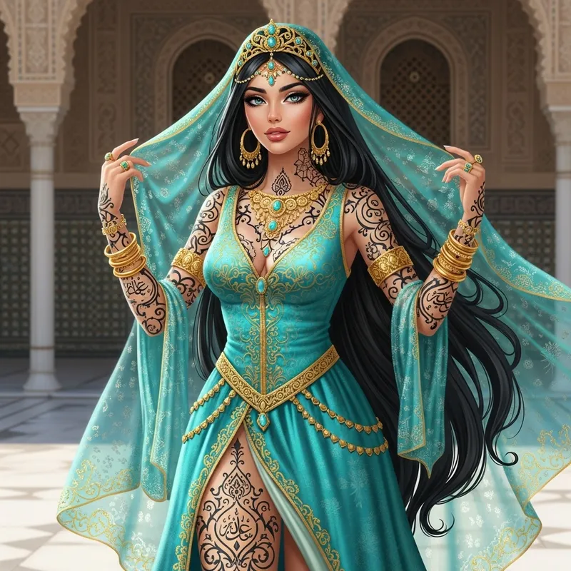 Realistic Princess Jasmine-Like Female with Stunning Tattoos Realistic Princess Jasmine-Like Female with Stunning Tattoos