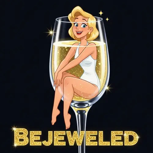 Whimsical Animation Poster Featuring Blonde Woman in White Swimsuit