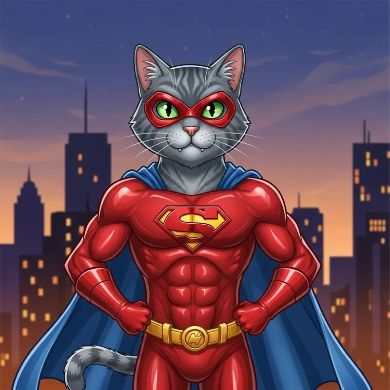 Hero Cat Superhero | Brave Feline in Red Costume Hero Cat Superhero | Brave Feline in Red Costume