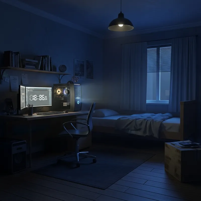 Mysterious Room with Hacker Vibes and Digital Clock