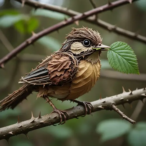 Bramble Bird with Green Leaf - Birdwatching Delight