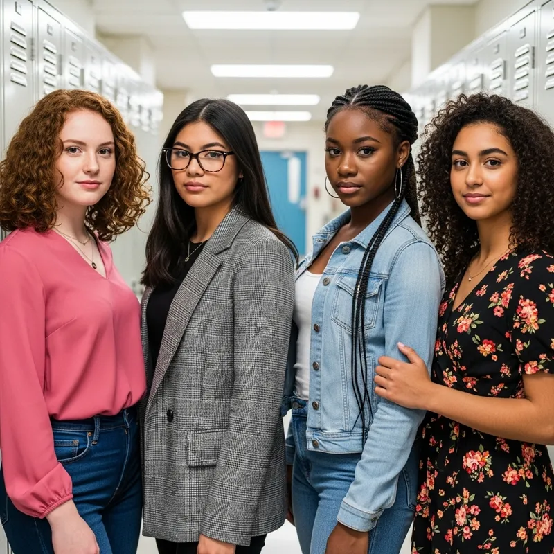 Multicultural Mean Girls in School Hallway | Teen Girls Fashion