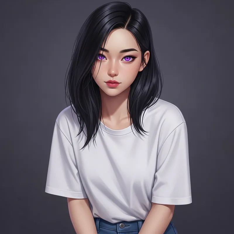 Elegant Black-Haired Girl with Purple Eyes