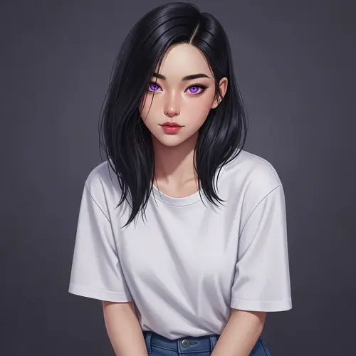 Elegant Black-Haired Girl with Purple Eyes