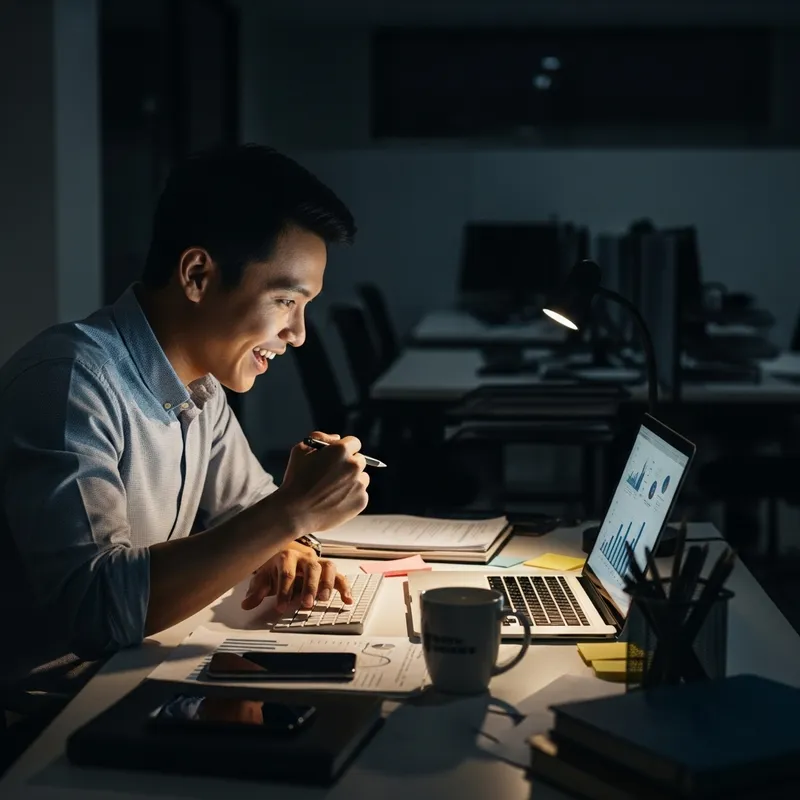 Joyful Asian Marketing Manager in Office Setting Joyful Asian Marketing Manager in Office Setting