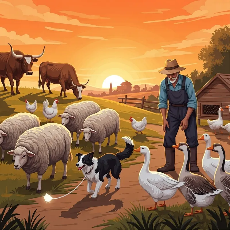 Livestock at Sunset: A Pastoral Scene Livestock at Sunset: A Pastoral Scene