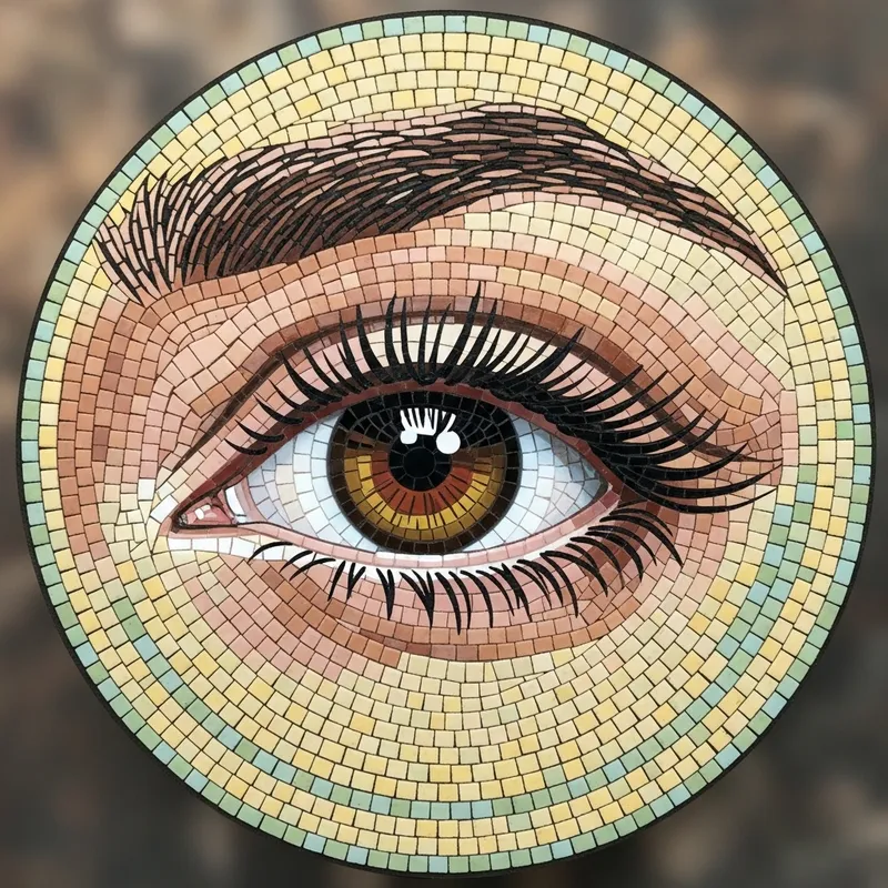 Realistic Eye Mosaic: Detailed Design with Warm and Cool Colors