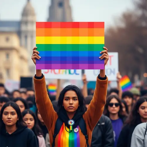 Vibrant Pixelated Protest Sign Art