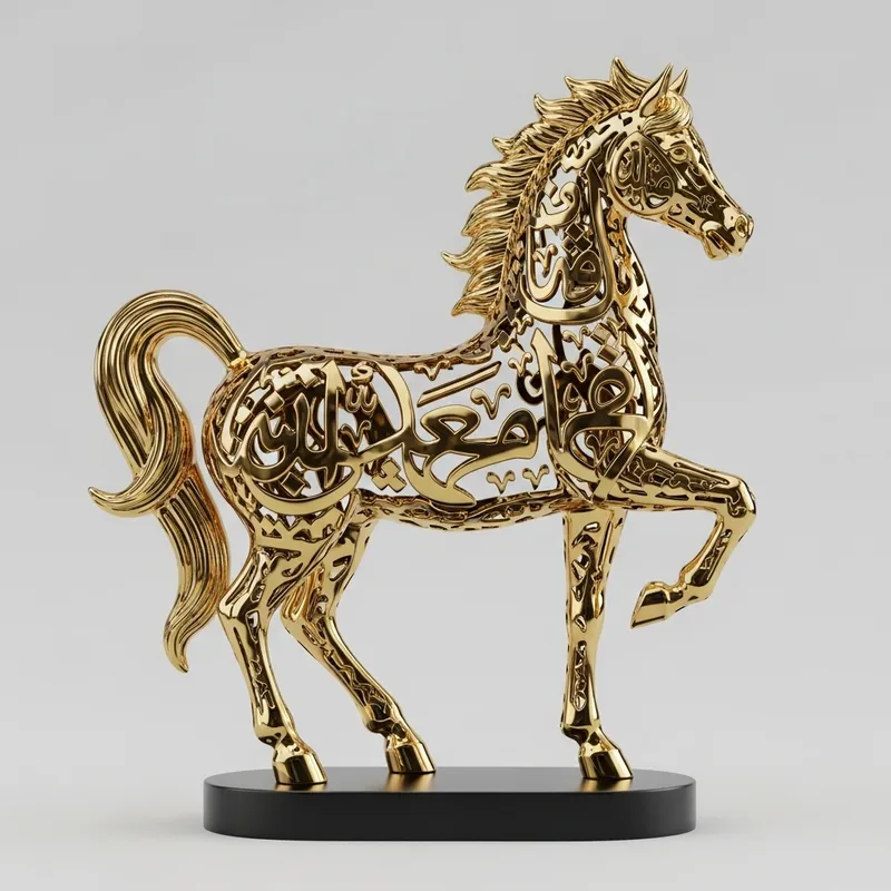 Golden Arabic Calligraphy Crystal Horse Sculpture Golden Arabic Calligraphy Crystal Horse Sculpture