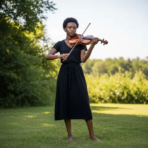 Young Black Woman Playing Violin in Nature