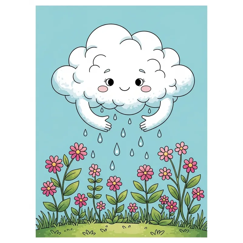 Enchanting Cloud Garden Coloring Page for Kids | High Resolution