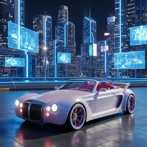 Glamorous Open-Roof Car in Futuristic City
