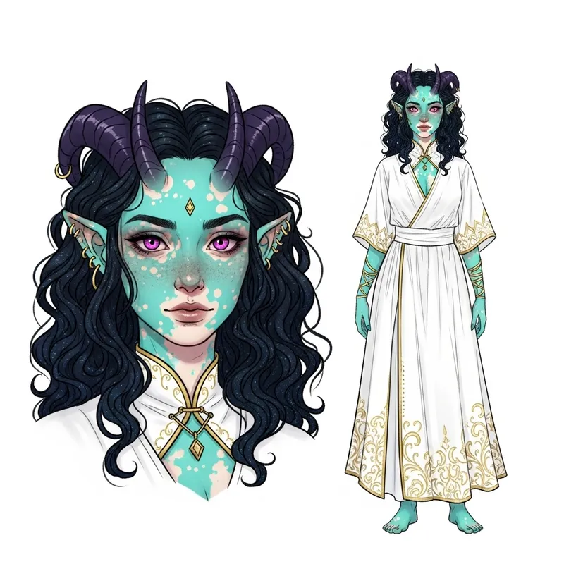 Mystical Female Tiefling Character Illustration Mystical Female Tiefling Character Illustration