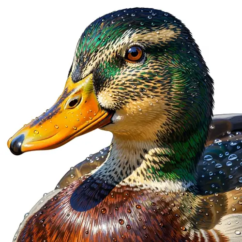 Vivid Duck Portrait with Gold and Green Feathers