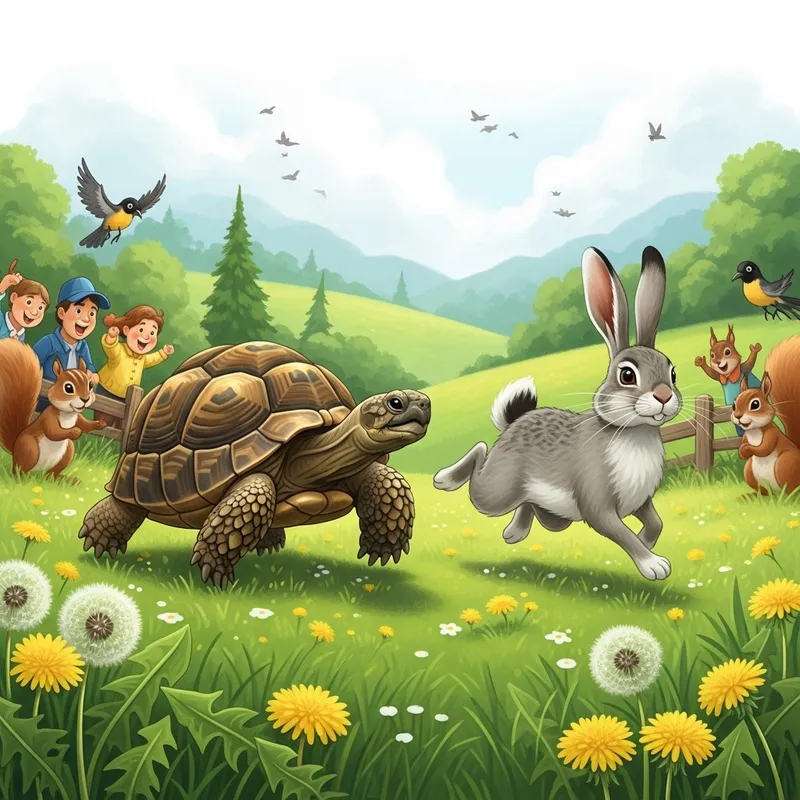 Turtle and Rabbit Playful Meadow Race: Charming Showdown