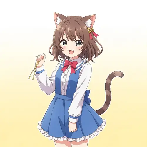 Cheerful Cat Girl Anime Illustration with Kawaii Vibes
