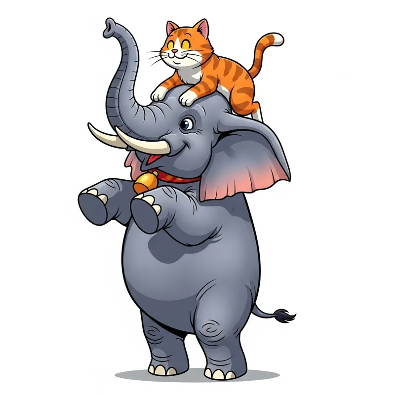 Whimsical Elephant Lifting Cat