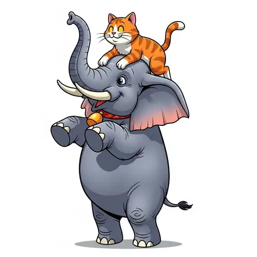 Fun Elephant Carrying Cat Illustration