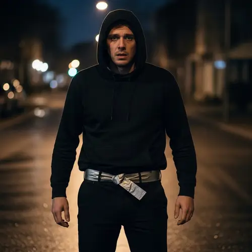 Distressed Man in Black Hoodie: A Dramatic Scene