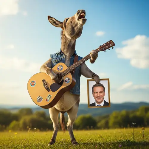 Donkey Playing Guitar with Politician Picture | Unique Performance