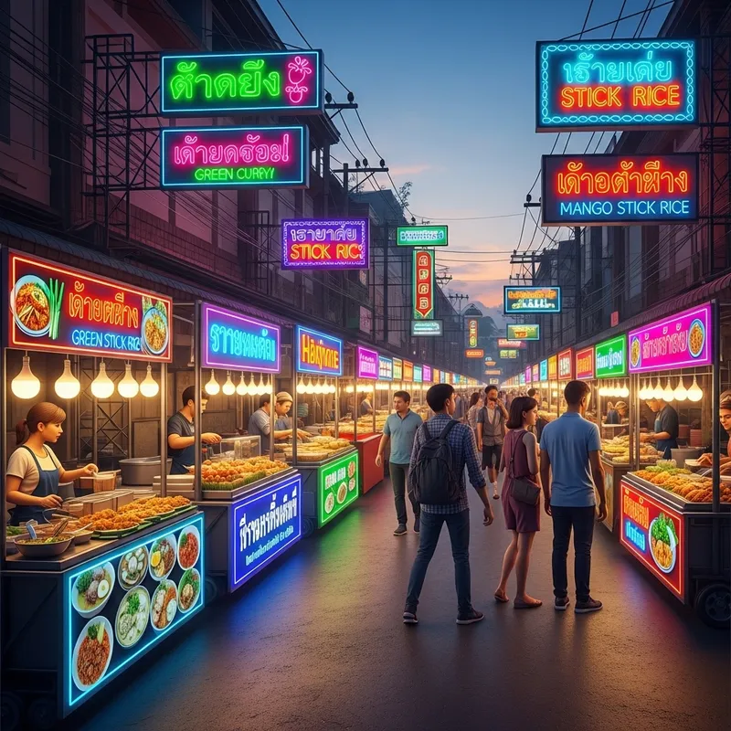 Vibrant Thai Street Food: Neon Pop Art Scene