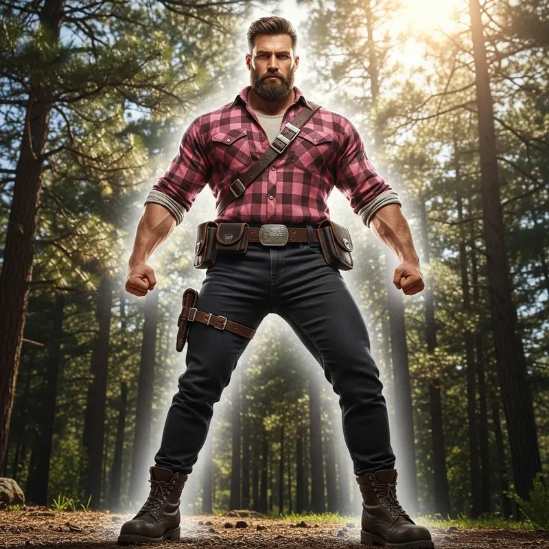 Stylish Lumberjack Superhero | Pink & White Flannel Shirt