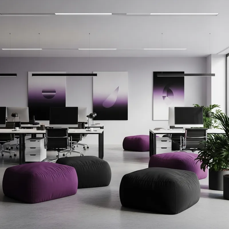 Creative Minimalist Office Design in Purple & Black Creative Minimalist Office Design in Purple & Black