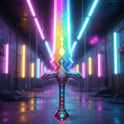 Gaming Rainbow Sword Neon Art - Vibrant Design