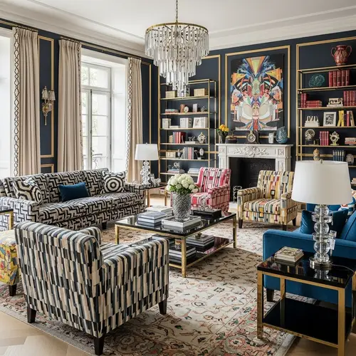 Luxurious Living Room with Modern Furniture and Vibrant Colors