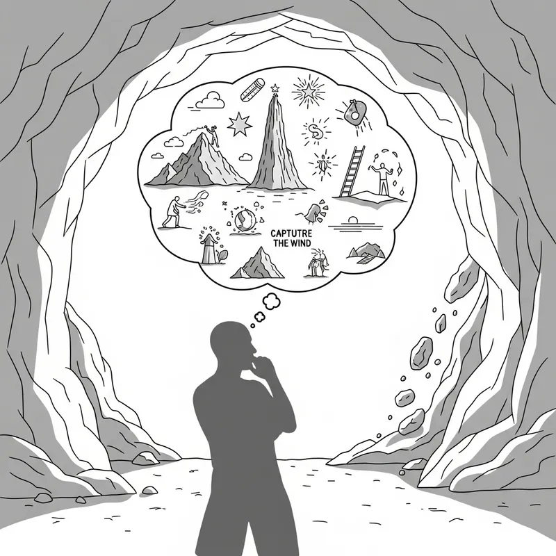 Dreams and Realities: A Modern Cave Allegory Illustration