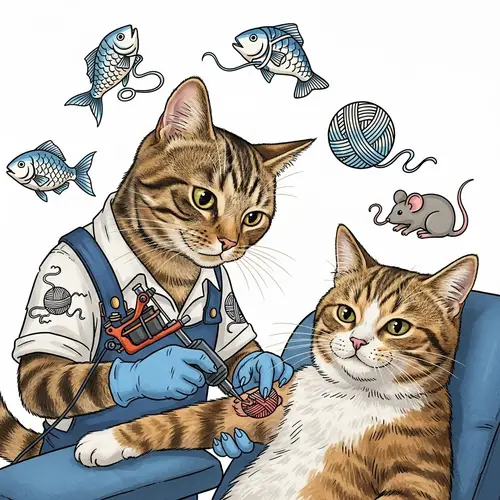 Cat Tattoo Artist Creates Whimsical Scene