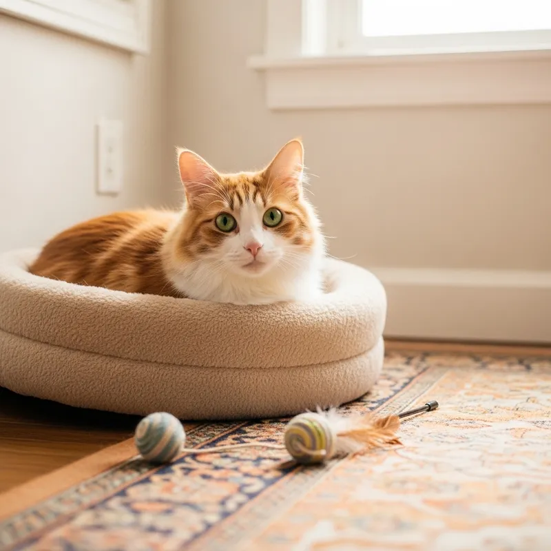Cute Cat Relaxing with Perky Ears and Bright Gaze