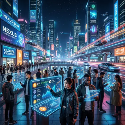 Futuristic Digital Currency Scene in Tech-forward City
