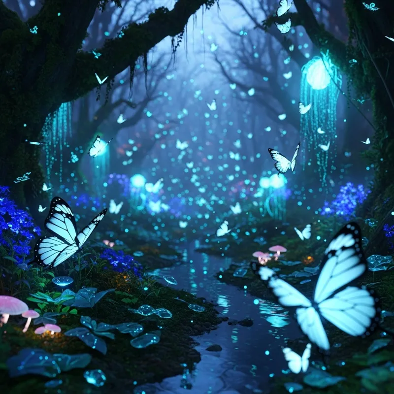 Enchanting Dark Background with Blue Butterflies