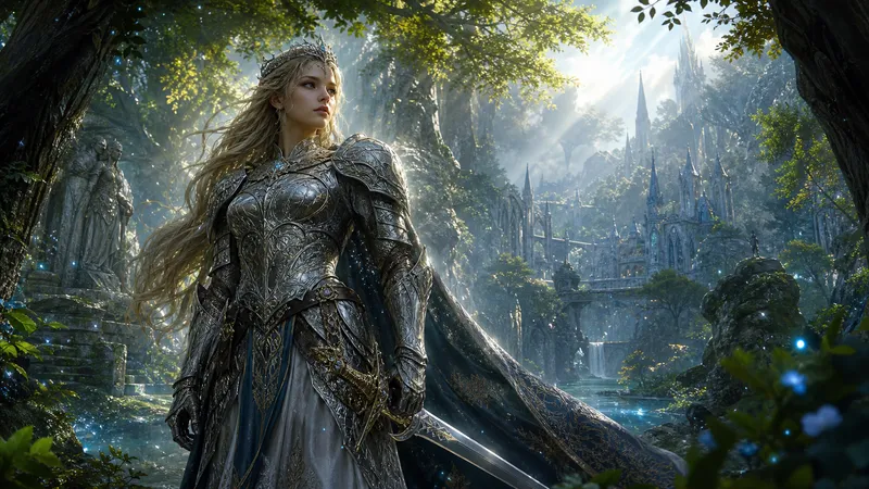 Epic Fantasy Warrior Queen in Enchanted Forest Art Epic Fantasy Warrior Queen in Enchanted Forest Art
