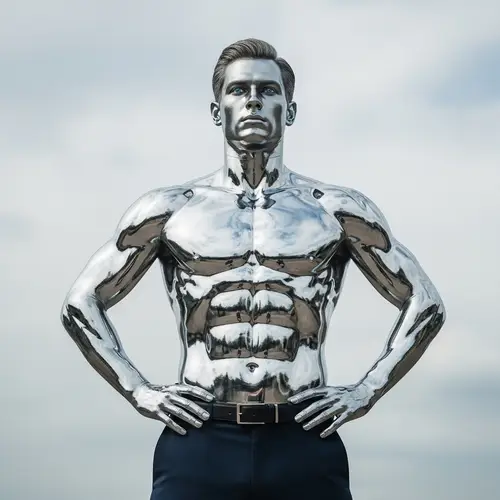 Polished Steel Superhero: Muscular and Powerful