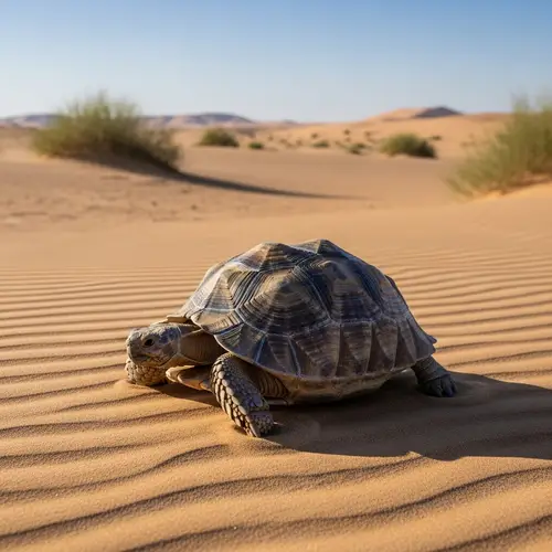 Solitary Turtle Surviving in Vast Desert Landscape